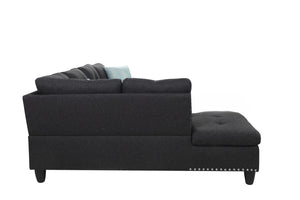 English Elm 2-Piece Alger 98" Wide Left-Hand Sofa & Chaise in Linen Blend with Tufted Backs, Nailhead Trim, Supportive Foam Cushions and Accent Pillows Charcoal grey B102S00098