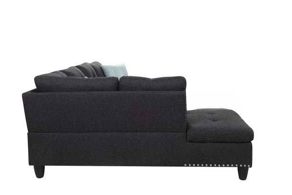 English Elm 2-Piece Alger 98" Wide Left-Hand Sofa & Chaise in Linen Blend with Tufted Backs, Nailhead Trim, Supportive Foam Cushions and Accent Pillows Charcoal grey B102S00098