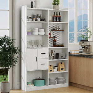 English Elm Bookshelf 79" Tall 9-Shelf White Pegboard Bookcase with 3 Deep Drawers, Modern Wide Storage Unit W331P295438