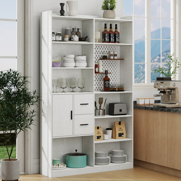 English Elm Bookshelf 79" Tall 9-Shelf White Pegboard Bookcase with 3 Deep Drawers, Modern Wide Storage Unit W331P295438