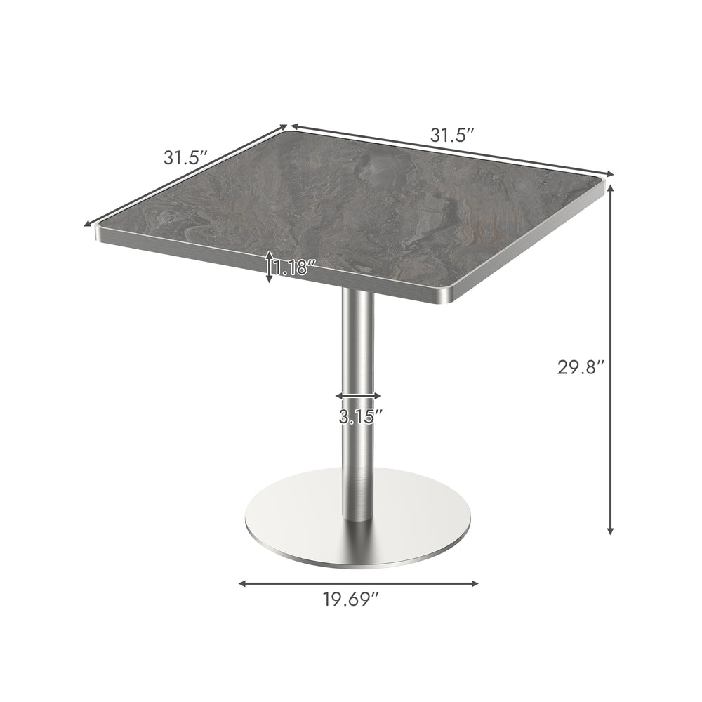 English Elm Square Bistro Pedestal Dining Table Faux Marble Top Gold Metal Base for Small Spaces W3316P421501