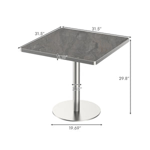 English Elm Square Bistro Pedestal Dining Table Faux Marble Top Gold Metal Base for Small Spaces W3316P421501