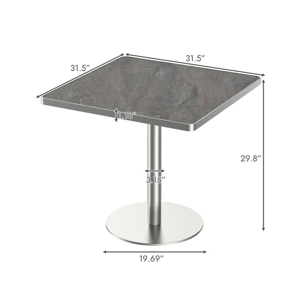 English Elm Square Bistro Pedestal Dining Table Faux Marble Top Gold Metal Base for Small Spaces W3316P421501