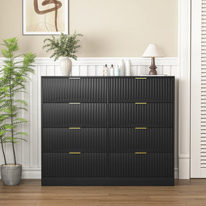 English Elm Modern Six Drawer Chest with Wavy Textured Fronts Sleek Matte Storage for Any Room Black W409P307537