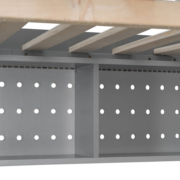 English Elm Full Loft Bed with Integrated Wardrobe Desk Shelving and Led Lighting for Teen Rooms Grey LT000927AAE