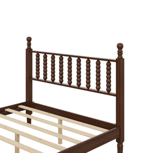 English Elm Full Full Size Wood Platform Bed with Gourd Headboard, Walnut Retro Charm, Solid Slat Support, 500LB Capacity N733P338317D