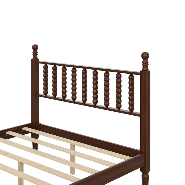 English Elm Full Full Size Wood Platform Bed with Gourd Headboard, Walnut Retro Charm, Solid Slat Support, 500LB Capacity N733P338317D