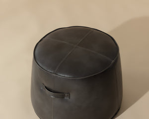 Sunpan Mitchell Ottoman - Stylish Round Faux Leather Accent Piece with Decorative Handle for Any Space Overcast Grey