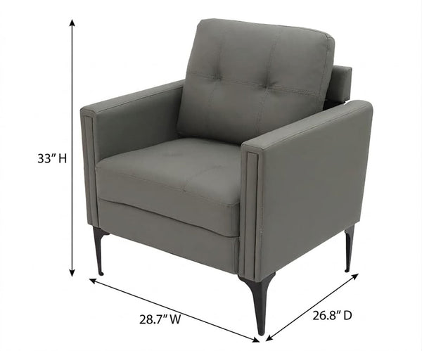 English Elm 1pc Faux Leather Accent Armchair Padded Seat Tailored Stitching Contemporary Living Room Gray B011P479618