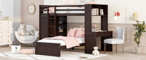 English Elm Twin Loft Bed System with Wardrobe Desk and Shelving for Kids Shared Bedroom Espresso LT000820AAP-1