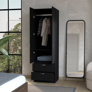 English Elm Armoire Marlton Black Bedroom Cabinet with Hanging Rod, Shelf & 2 Drawers — Durable Engineered Wood B092P191174