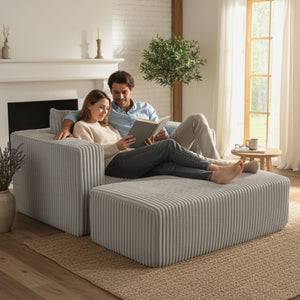 English Elm Oversized Corduroy Floor Lounge Chair with Modular Ottoman All Foam Deep Seat W3326S00027