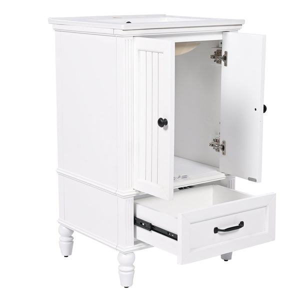 English Elm 20" Bathroom Vanity with Sink Modern MDF Cabinet with Ceramic Top, Drawer, Magnetic Door Stopper White N725P195132K