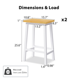 English Elm K&K Solid Wood Bar Stools (Not Cheap Iron), 25.6" Tall Set Of 2 Bar Chairs, Kitchen Counter Stools With Footrests, Farmhouse Stools For Dining Room, Kitchen, Counter, White