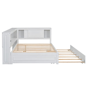 English Elm Full Pine Daybed with Trundle Sliding Storage Shelves Led Lighting and Usb Charging White GX004003AAK