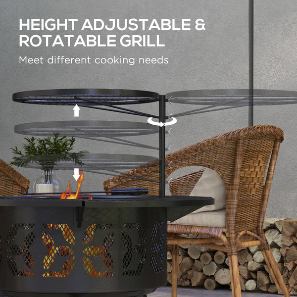 English Elm Outsunny Wood Burning Fire Pit Bbq Grill Powder Coated Steel Outdoor Patio Bonfire W2225P174298