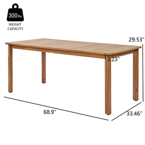 English Elm Rectangular Acacia Wood Outdoor Dining Table Seats 6 with Slatted Top for Patio Light Teak N768P374498L