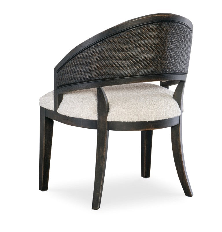 Hooker Furniture Retreat Cane Barrel Back Chair With Black Sand Wood, Raffia Cane Accent & Neo Cream Performance Upholstery 6950-75400-99