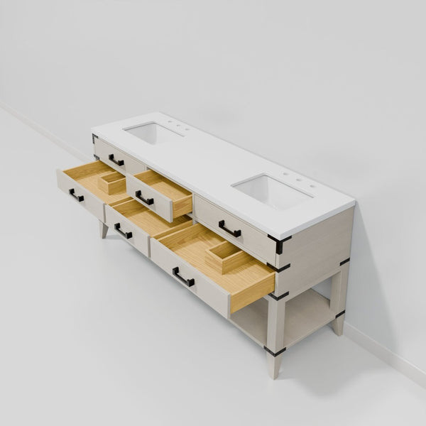 English Elm White Oak Double Bath Vanity 72" W X 22" D With Durable White Quartz Top & Ample Storage Space B2731P260318-GIGA