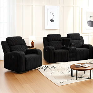 English Elm 1+2 Corduroy Reclining Sofa Set with Bluetooth Speaker and Wireless Charging Console W3900S00019