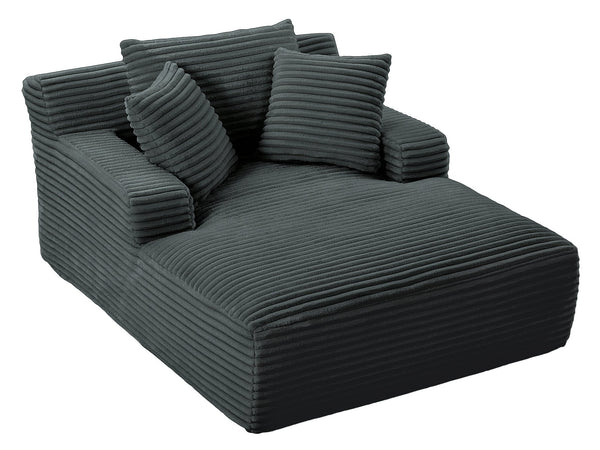 English Elm Oversized Corduroy Chaise Lounge Fully Assembled Sleeper for Living Room or Office Dark Grey W2339P230590