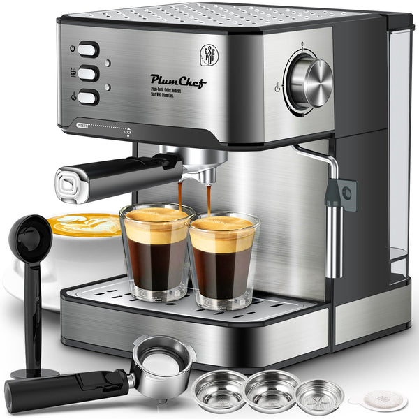 English Elm 20 Bar Stainless Steel Espresso Machine with Steam Wand for Home Barista Brewing W1002P292437