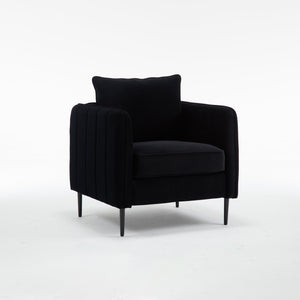English Elm Accent Velvet Armchair Mid-century Modern Plush Seat with Metal Legs for Any Room Black W3244P325834