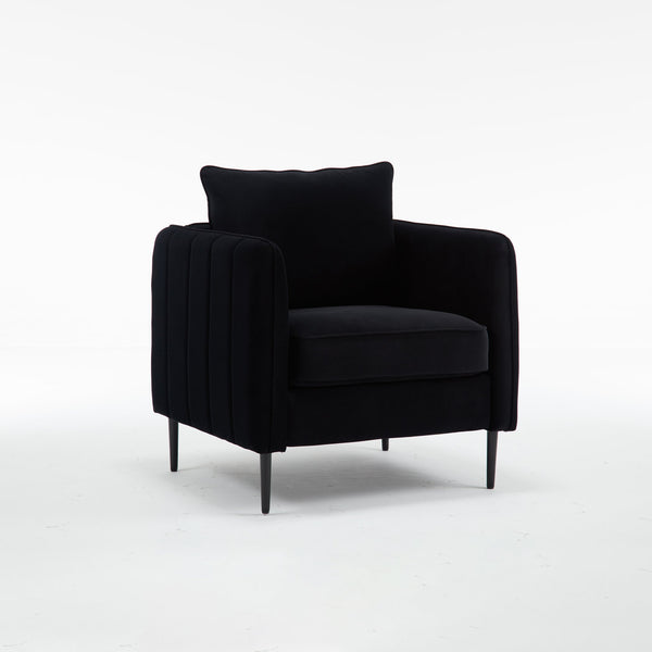English Elm Accent Velvet Armchair Mid-century Modern Plush Seat with Metal Legs for Any Room Black W3244P325834