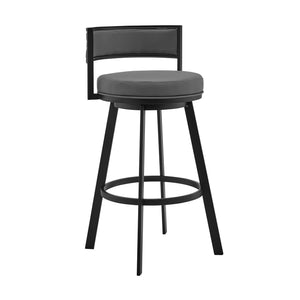 English Elm Bellora Gray Faux Leather 30" Swivel Bar Stool with Thick Foam Seat, Metal Frame & Footrest B2736P354387