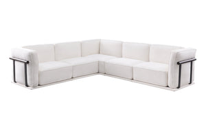 English Elm 102 Inch Linen Modular Sectional Sofa with Hidden Storage and Cloud Cushion Comfort White W1099S00186