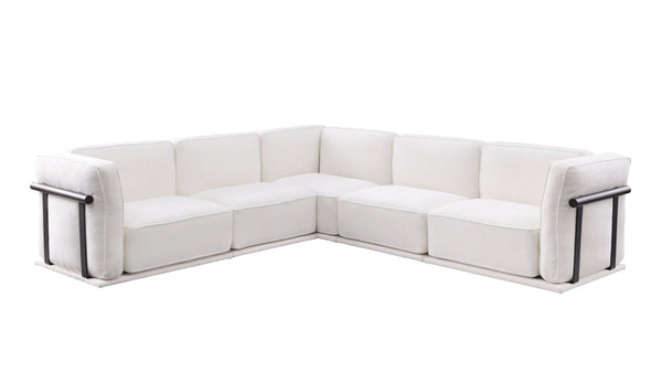English Elm 102 Inch Linen Modular Sectional Sofa with Hidden Storage and Cloud Cushion Comfort White W1099S00186