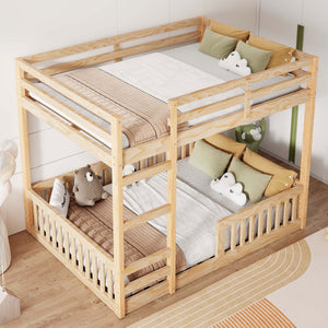 English Elm Full Full over Full Wood Bunk Bed with Ladder & Guardrails, Space-Saving Pine Frame for Kids Rooms Natural N7090002223D