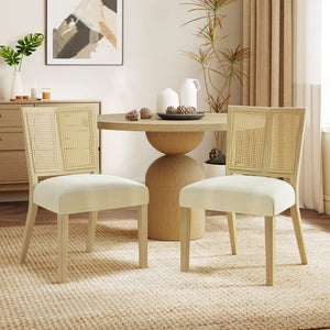 English Elm Christopher Knight Home® - Rattan Mid-Century Dining Chair Set of 2 with Woven Cane Back, Upholstered High-Density Seat Cushion Beige,Natural Ash N771P254006A