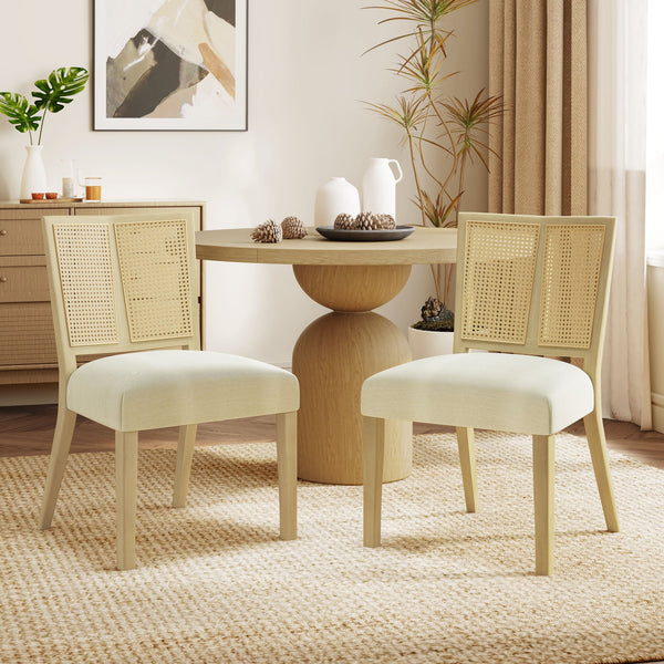 English Elm Christopher Knight Home® - Rattan Mid-Century Dining Chair Set of 2 with Woven Cane Back, Upholstered High-Density Seat Cushion Beige,Natural Ash N771P254006A