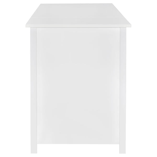 English Elm Rayna White High Gloss Lift-Top 60" Office Desk with 4 Easy-Glide Drawers & Brushed Zinc Hardware B062P351422