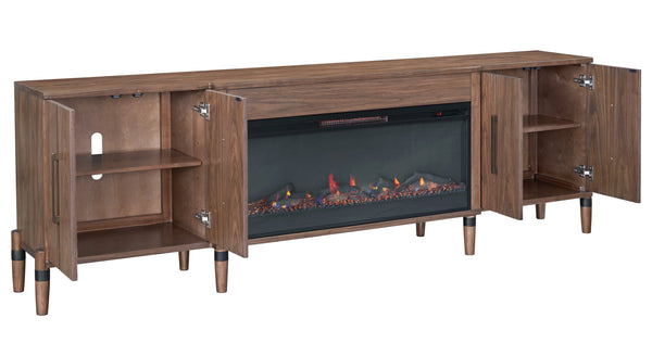 English Elm Tranquility Walnut Entertainment Console with Built-in Electric Fireplace for Large Tvs B108P411439