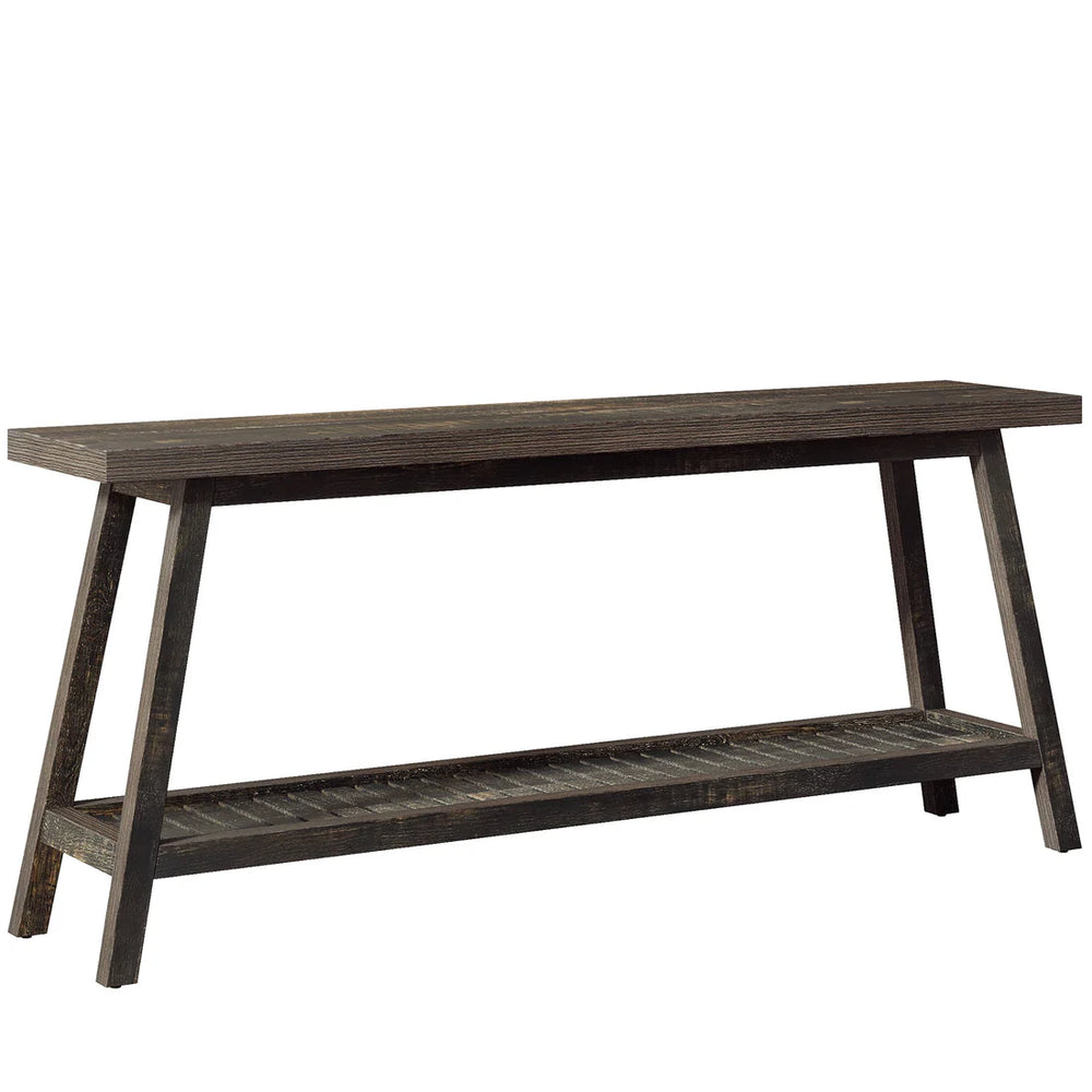 English Elm 2-tier Industrial Console Table Rustic Wood and Black Metal Frame Entryway Sofa T3971P463644