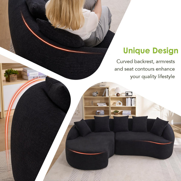 English Elm New Modular Chenille Sectional with Deep Curved Chaise and High-density Foam Seating W2231S00054