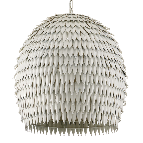 Overlay Pendant: Artisanal White Dome Light Fixture with Fluted Edges for Bohemian Elegance