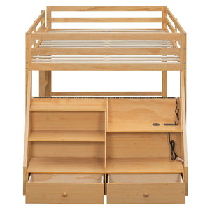 English Elm Full Bunk Bed with App Led Lighting Usb Charging Storage Drawers Kids Bedroom Natural N820S00080N