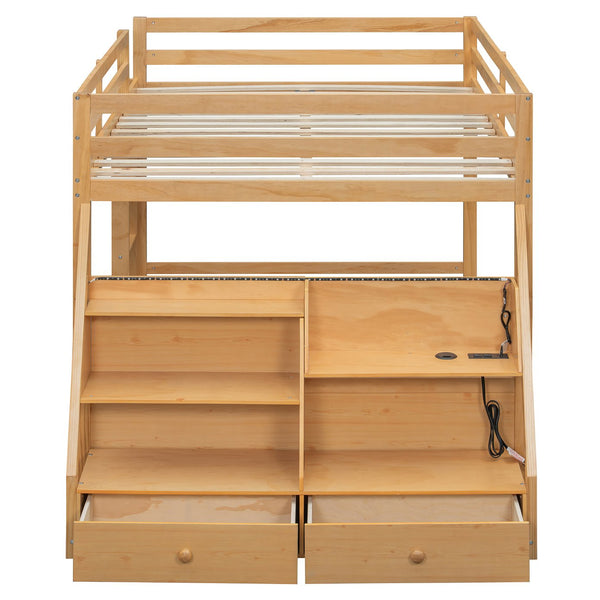 English Elm Full Bunk Bed with App Led Lighting Usb Charging Storage Drawers Kids Bedroom Natural N820S00080N