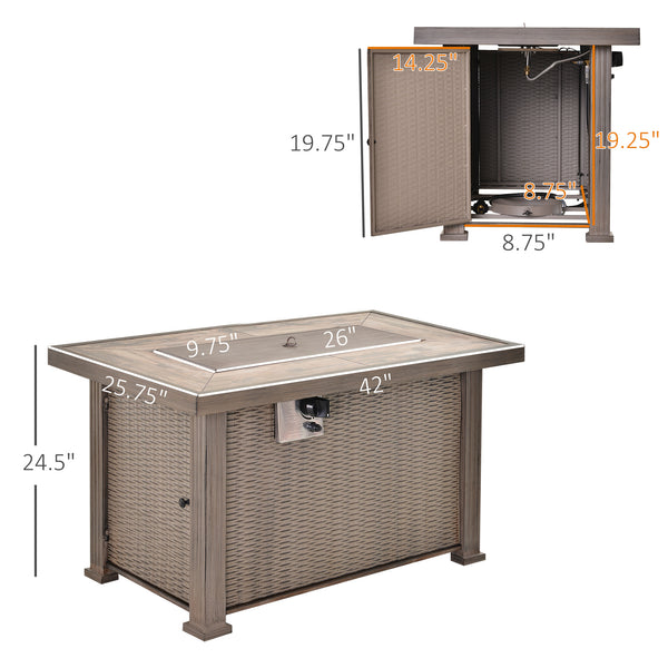 English Elm Outsunny Propane Fire Pit Table 50000 Btu Wicker Patio Dining Dual Function W2225P174295