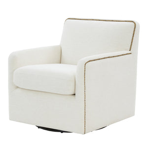 English Elm Torrance Swivel Accent Chair with Antique Brass Nailhead Trim for Modern Living Cream B050P451390