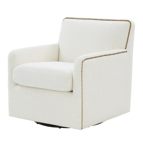 English Elm Torrance Swivel Accent Chair with Antique Brass Nailhead Trim for Modern Living Cream B050P451390