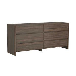 English Elm Linda 72" Walnut Brown 6-Drawer Dresser — Minimalist Low-Profile Design, Rich Wood Grain Storage (72") B365S00065