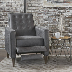 English Elm Christopher Knight Home® - Fabric Recliner Chair Mid-Century Modern Pushback Single Sofa with Tufted Cushion, Birch Legs, Cozy Comfort Slate 60741.00MF