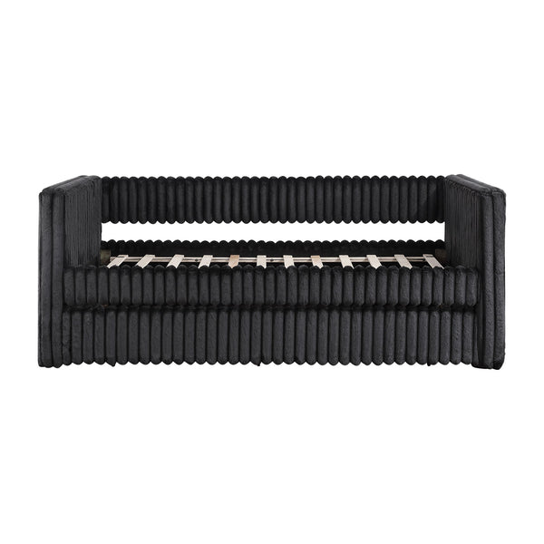 English Elm 1pc Daybed with Trundle Corduroy Upholstery Modern Luxury Guest Sofa Bed Durable & Space-Saving Design Black 43 L x 38 W x 9.5 H B011S01719