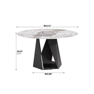 English Elm 53" Round Marble Dining Table - Elegant Artificial Marble Top, Black Iron Base For 6 People Dining W1535S00465