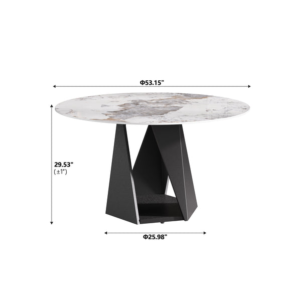 English Elm 53" Round Marble Dining Table - Elegant Artificial Marble Top, Black Iron Base For 6 People Dining W1535S00465