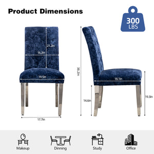 English Elm Set of 2 Modern Dining Chairs Plush Chenille Upholstery with Button-Tufting, S-Springs & Stainless Steel Legs Blue D772095825